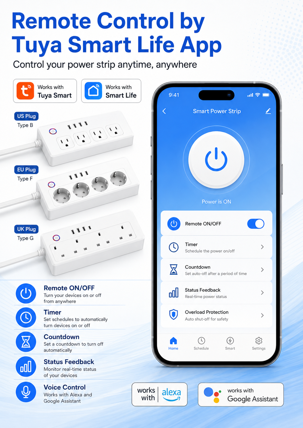 Tuya WiFi 4AC 4USB Smart Power Strip