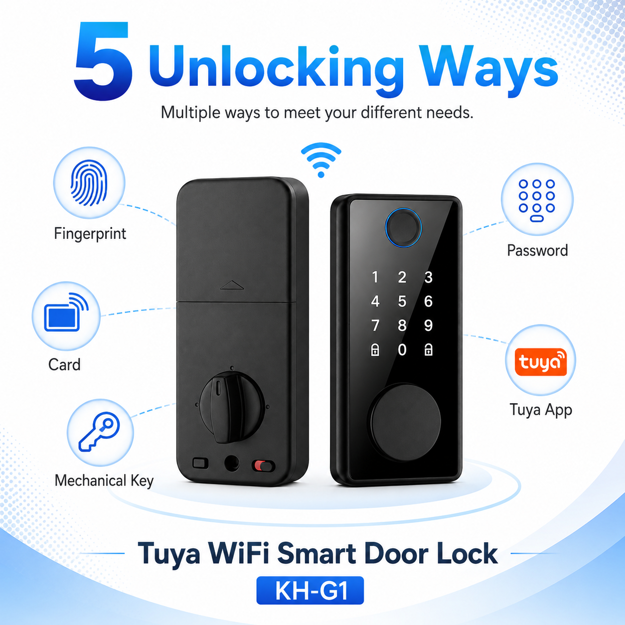 5 unlocking ways Tuya WiFi smart door lock