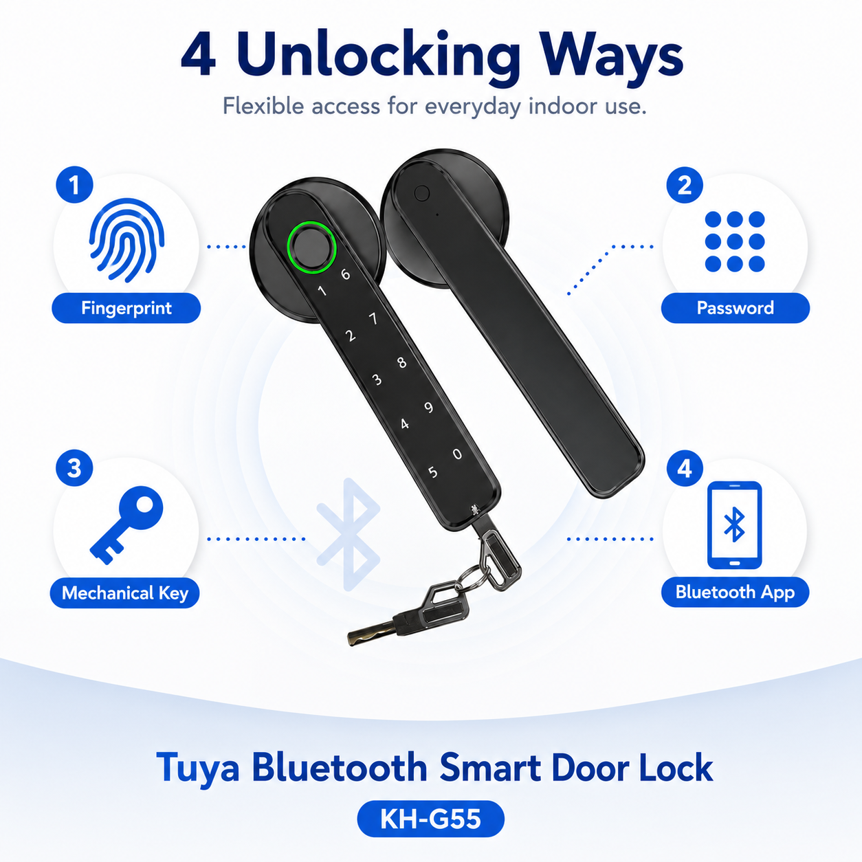 KH-G55 4 Unlocking Ways KH-G55 4 unlocking ways fingerprint password Tuya Bluetooth App mechanical key