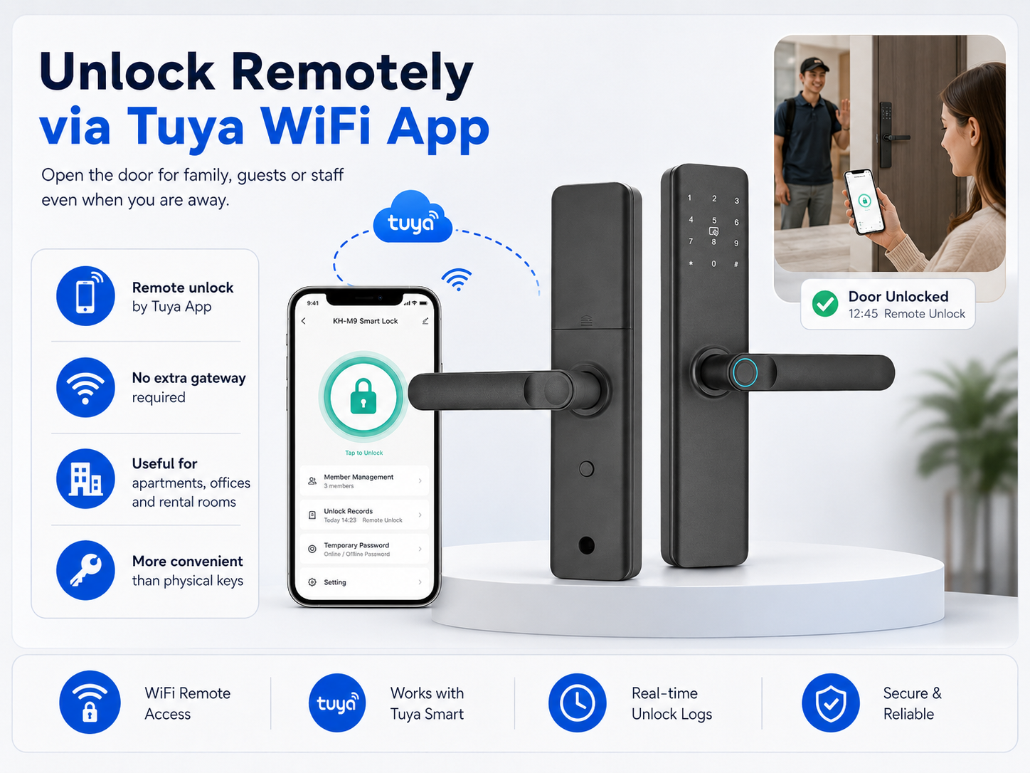 KH-M9 Tuya WiFi App remote unlock smart wooden door lock